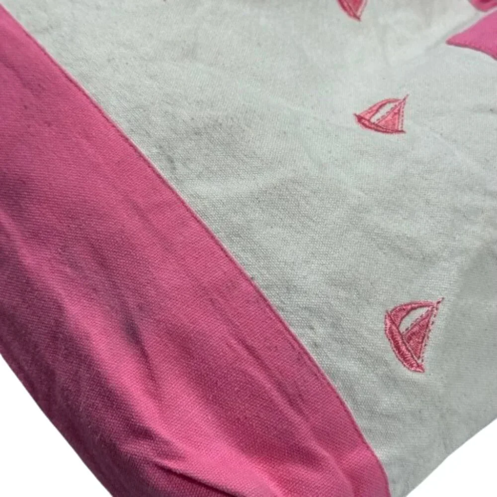 Pink Sailboat Canvas Preppy Beach Resort Cruise Vacation Tote Bag 15 x 11 x 3 - Picture 4 of 15